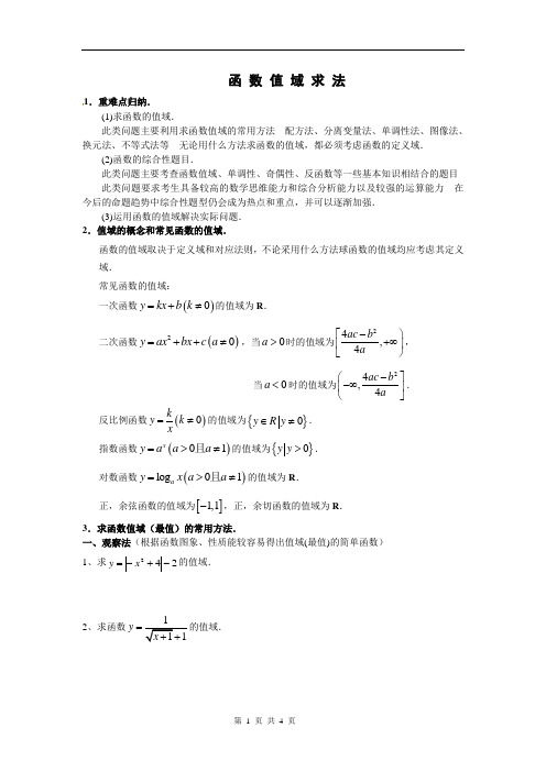 函数值域求法总结及练习题