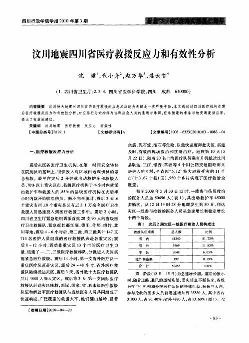 汶川地震四川省医疗救援反应力和有效性分析