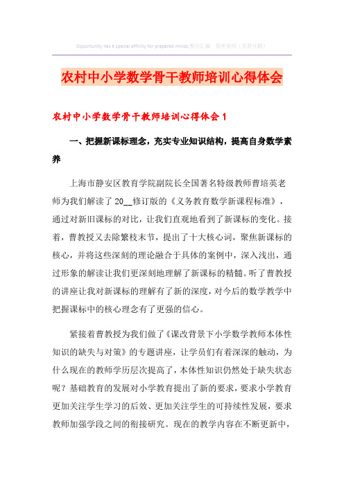 农村中小学数学骨干教师培训心得体会