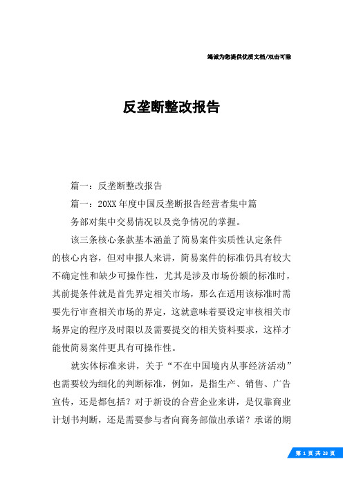 反垄断整改报告