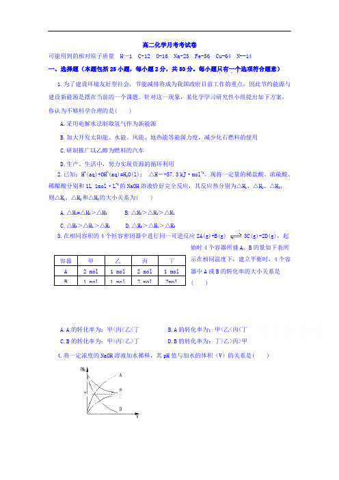 山西省吕梁学院附属高级中学2015-2016学年高二上学期第二次月考化学试题