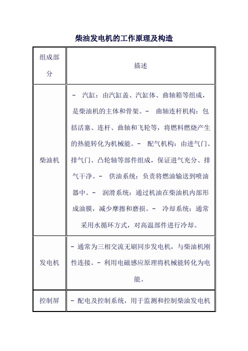 柴油发电机的工作原理及构造