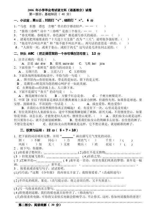 2006 年小学毕业考试语文科