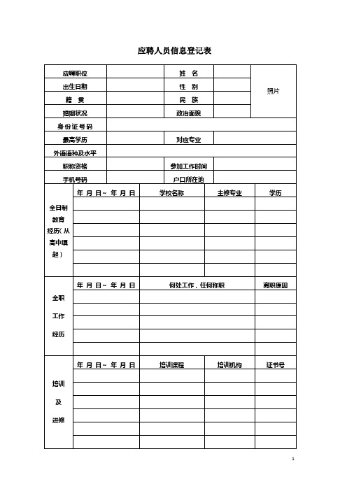 医院应聘人员信息登记表