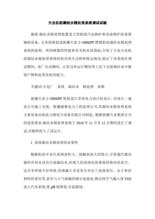 天业机组凝结水精处理系统调试试验