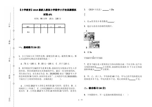 【小学教育】2019最新人教版小学数学小升初真题模拟试卷AV1