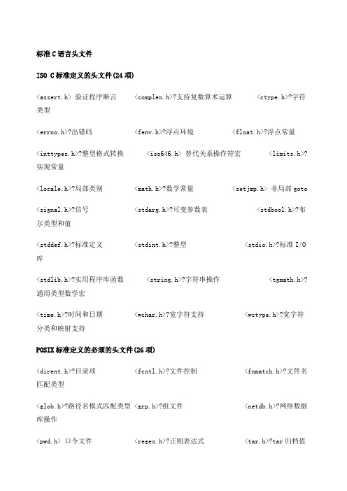 C语言头文件大全
