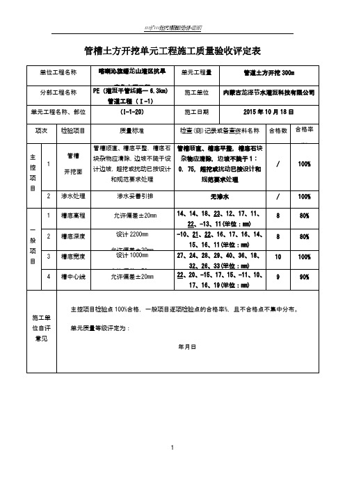 管槽土方开挖单元工程施工质量验收评定表