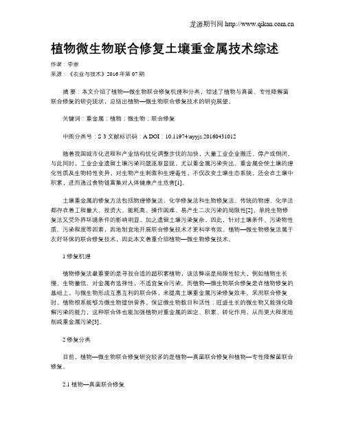 植物微生物联合修复土壤重金属技术综述