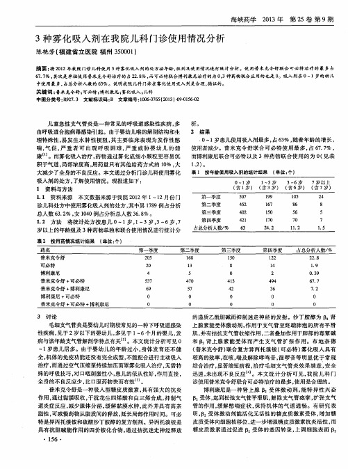 3种雾化吸人剂在我院儿科门诊使用情况分析