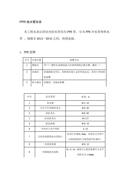 PPR给水管安装方案