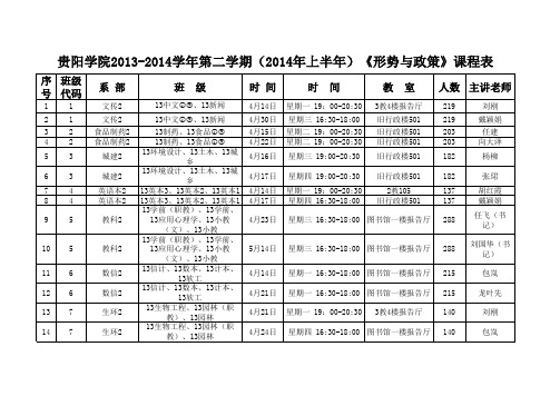 (2014年上半年)《形势与政策》课程表