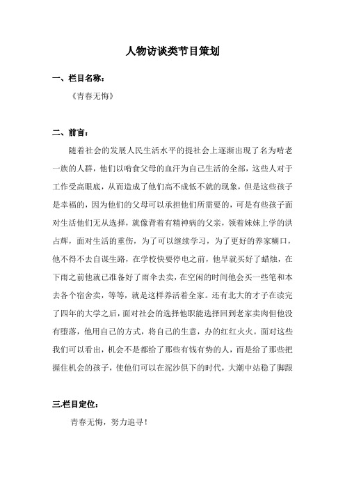 人物访谈类节目策划