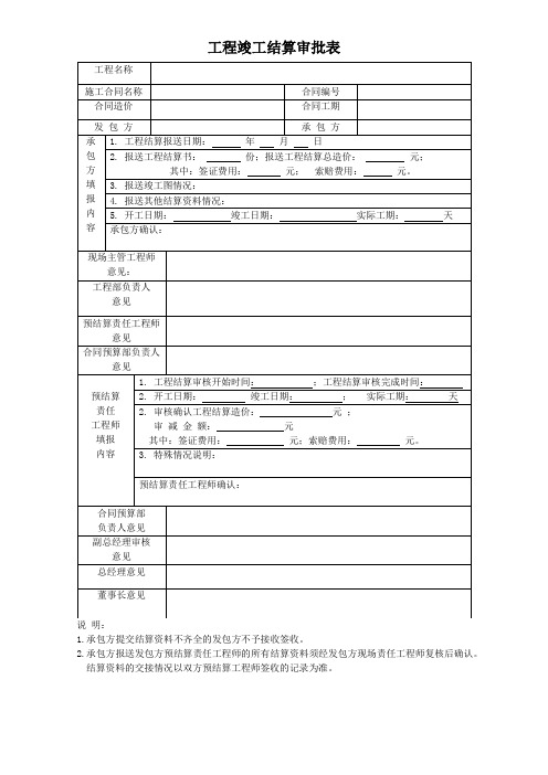 工程竣工结算审批表