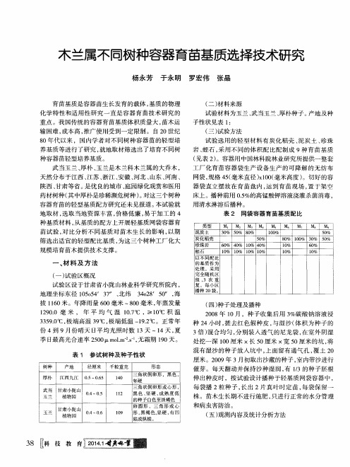 木兰属不同树种容器育苗基质选择技术研究