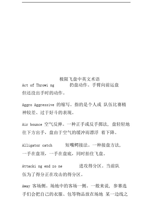 极限飞盘中英文术语