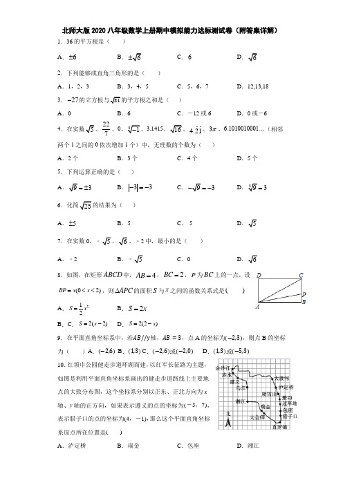 北师大版2020八年级数学上册期中模拟能力达标测试卷(附答案详解)