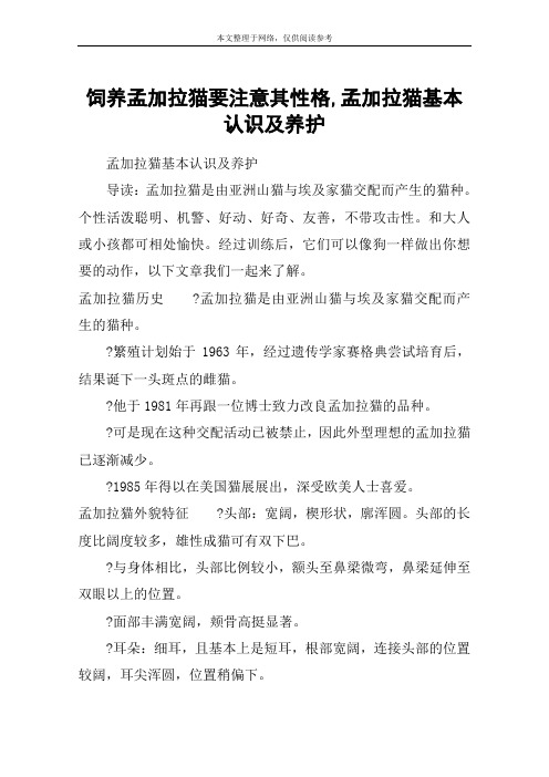 饲养孟加拉猫要注意其性格,孟加拉猫基本认识及养护