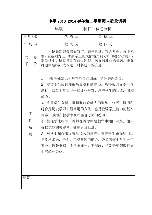 2015历史试卷分析新表