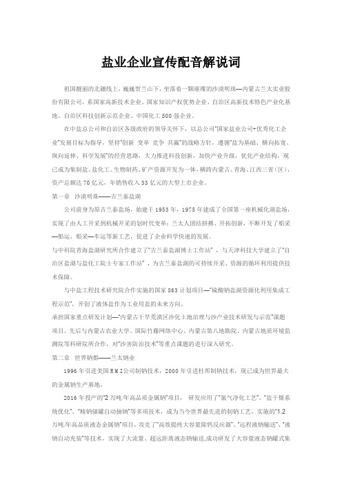盐业企业宣传配音解说词
