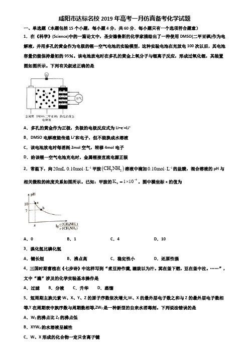 咸阳市达标名校2019年高考一月仿真备考化学试题含解析