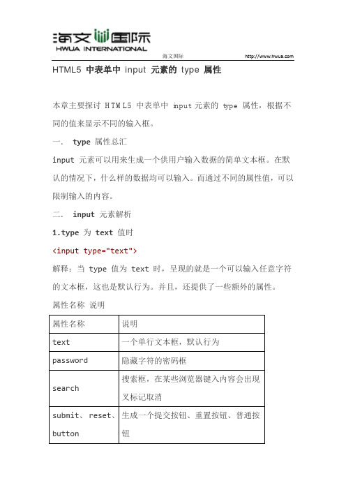HTML5 中表单中 input 元素的 type 属性