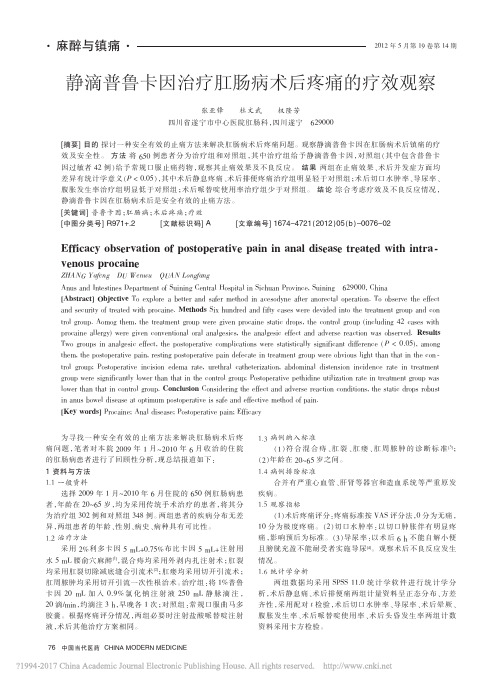 静滴普鲁卡因治疗肛肠病术后疼痛的疗效观察