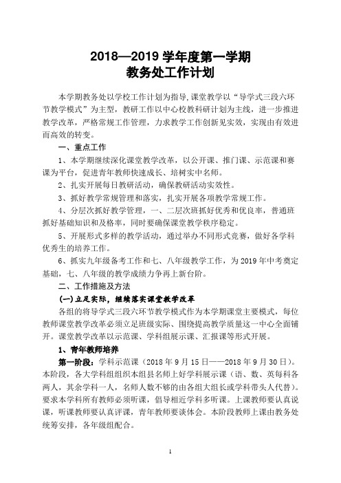 2018--2019学年度第一学期教务处工作计划