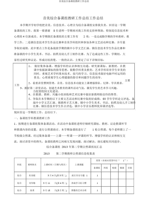 音美综合备课组教研工作总结