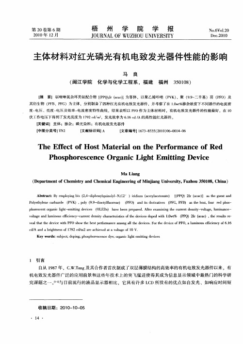 主体材料对红光磷光有机电致发光器件性能的影响