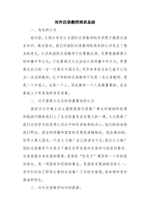 优秀个人总结范文：对外汉语教师培训总结