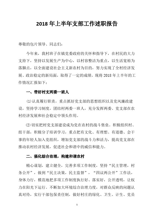 2018年上半年支部工作述职报告