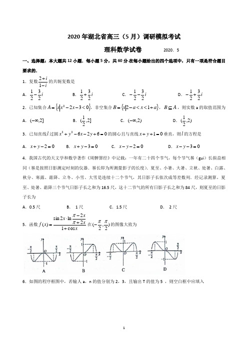 2020年湖北省高三(5月)调研模拟考试数学(理)试题及答案