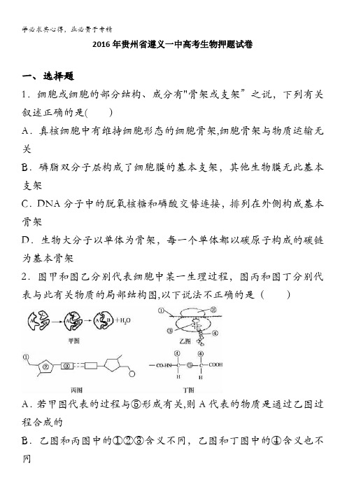贵州遵义一中2016届高考生物押题试卷 含解析
