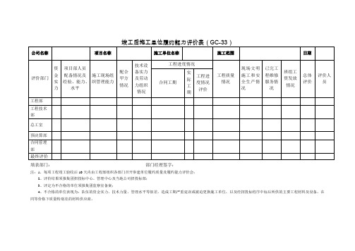 竣工后施工单位履约能力评价表