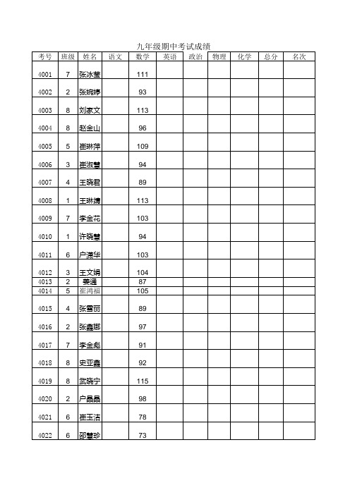 九年级数学成绩单