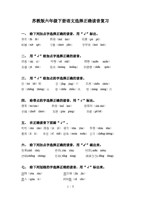 苏教版六年级下册语文选择正确读音复习