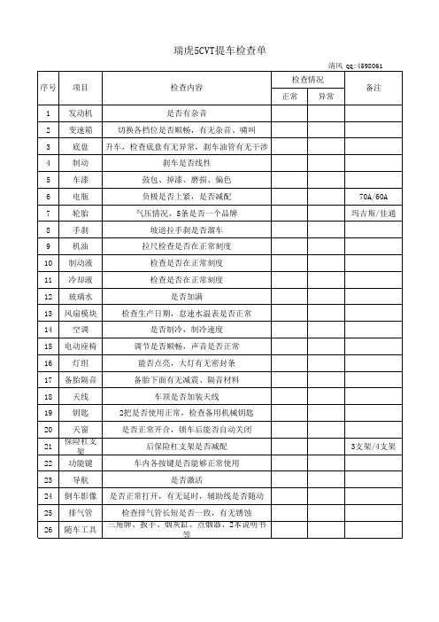 瑞虎5提车检查项目