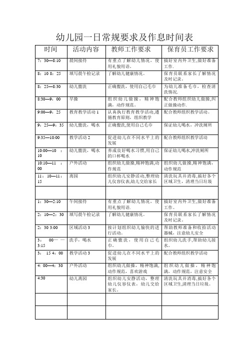 幼儿园一日常规要求及作息时间表