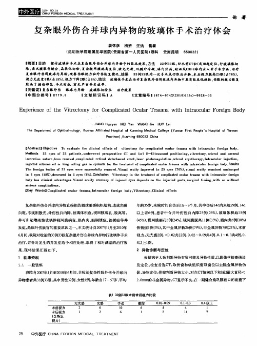 复杂眼外伤合并球内异物的玻璃体手术治疗体会