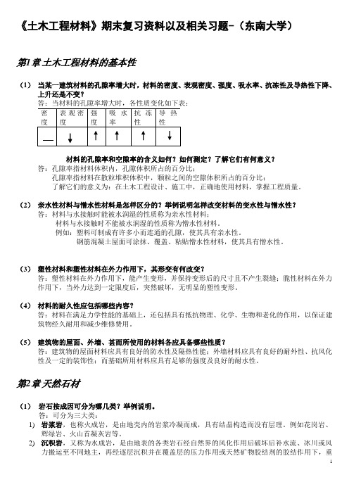 东南大学土木工程材料期末复习资料