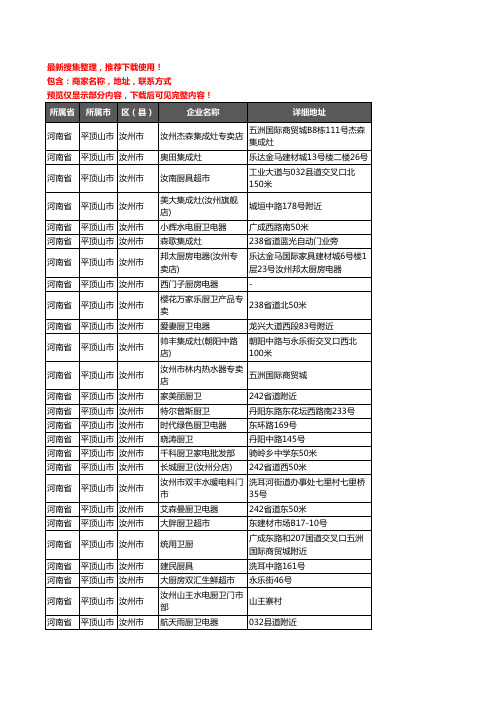 新版河南省平顶山市汝州市厨卫电器企业公司商家户名录单联系方式地址大全193家