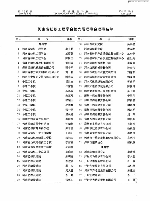 河南省纺织工程学会第九届理事会理事名单