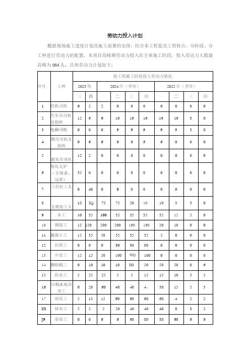 劳动力投入计划