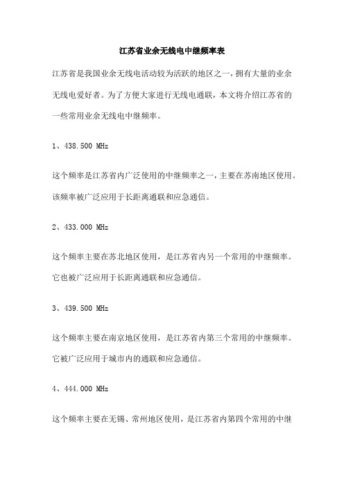 江苏省业余无线电中继频率表