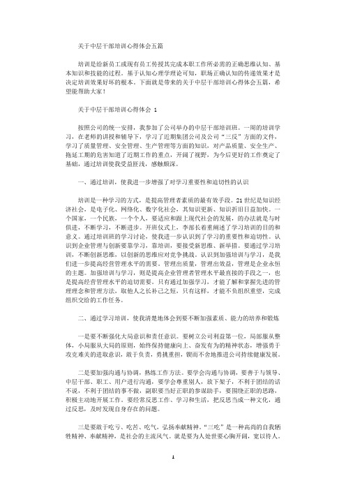 2021年关于中层干部培训心得体会五篇