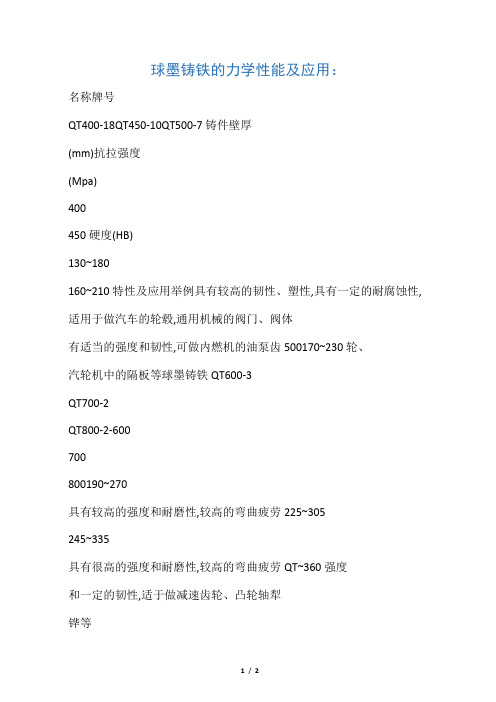 球墨铸铁的力学性能及用途