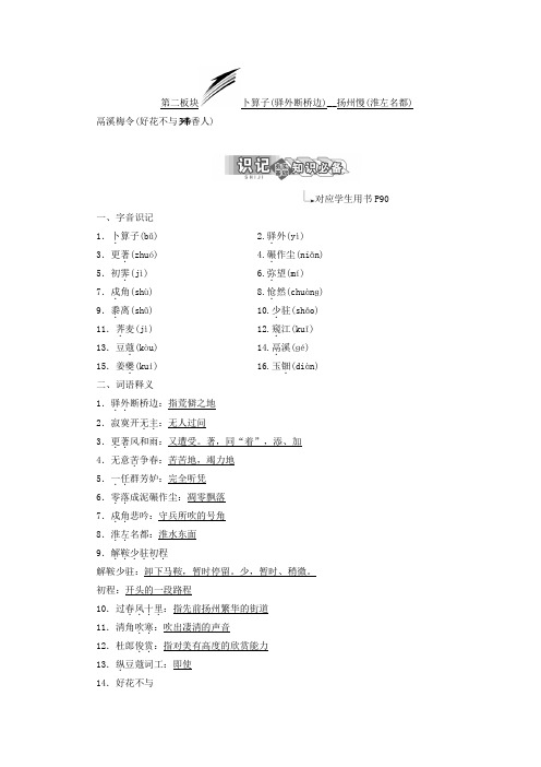 高中语文苏教版选修唐诗宋词选读教学案专题十一 第二板块 卜算子(驿外断桥边) 扬州慢(淮左名都)
