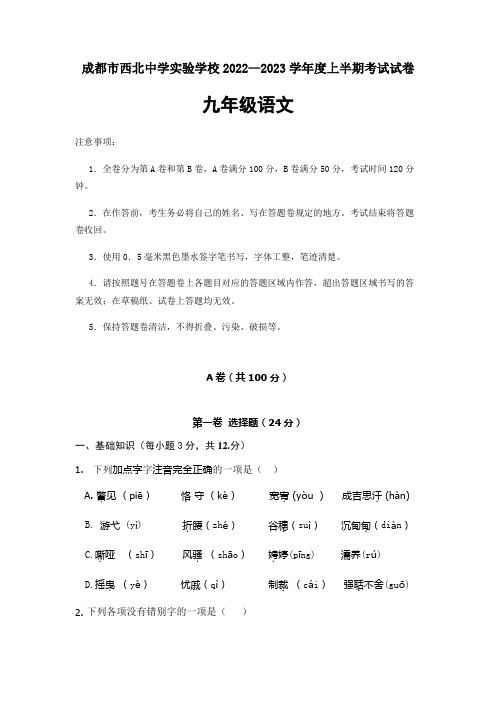 四川省成都市第四十三中学2022-2023学年九年级上学期期中考试语文试题(含答案)