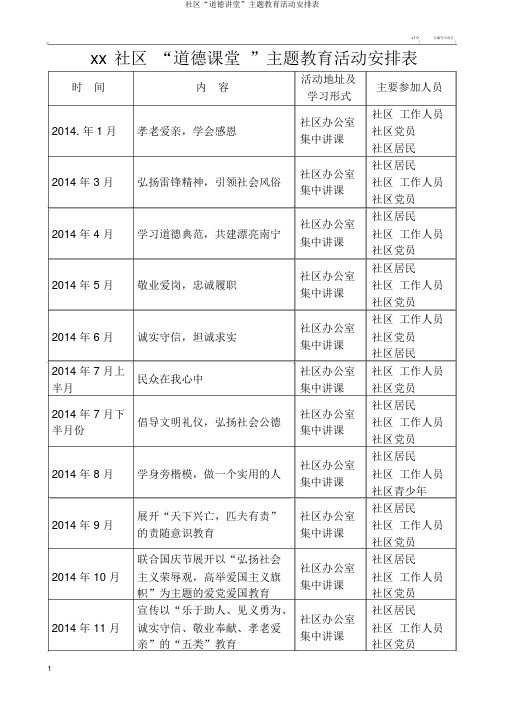 社区“道德讲堂”主题教育活动安排表